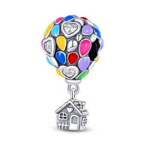 Colorful Balloon House Charm, Dreamy Design, 925 Sterling Silver, Gift for Her, Fit Pandora, DYI,