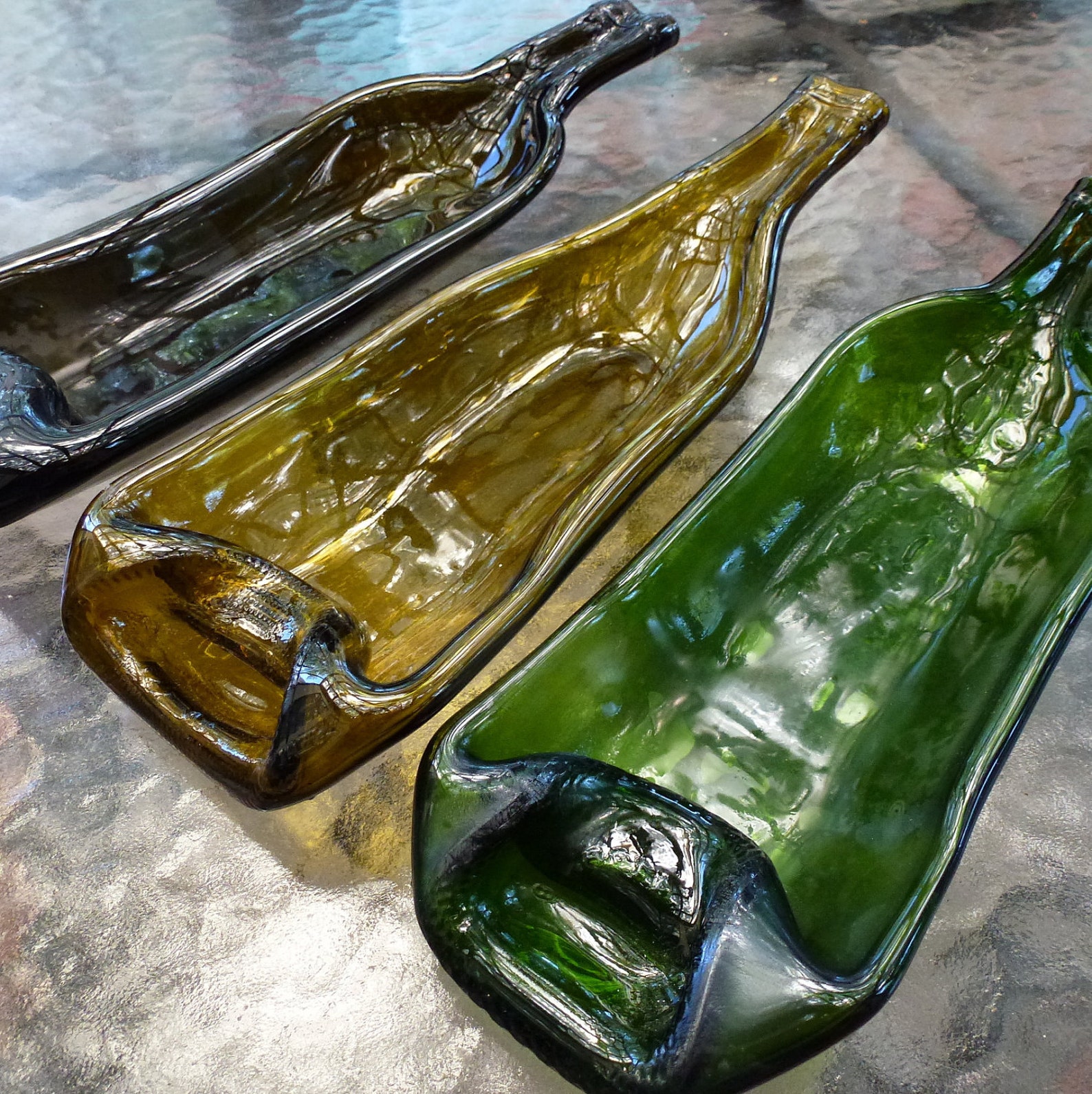 Upcycled wine bottle serving tray melted wine bottle Etsy