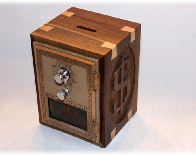 Custom Carved Walnut Post Office Box Coin Bank With Antique Etsy