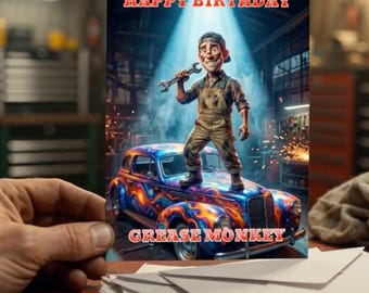 Mechanic Birthday Card | Grease Monkey Pun | Tradesman Gift Dad (Digital Download)