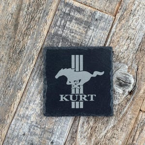 Personalized Mustang Slate Coasters – Custom Engraved with Your Name