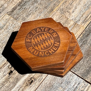 FC Bayern München Championship Hexagon Wood Coasters set of 4, Handmade & Finished, Soccer Fan Gift, Father&#39;s Day Gift