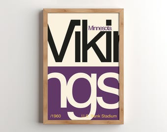 Moderne poster uit het midden van de eeuw Minnesota Vikings (digitale download)