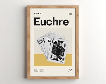 Póster vintage de Euchre: Impresión de arte mural de juego de cartas moderno (descarga digital)