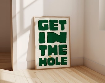 Póster de golf con texto "Entra en el hoyo" para marido y papá (descarga digital)