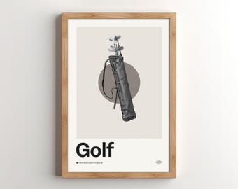 Lámina artística de bolsa de golf vintage: póster deportivo de mediados de siglo (descarga digital)