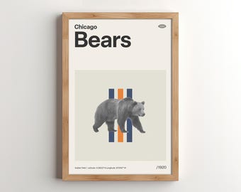 Póster de fútbol americano de los Chicago Bears de mediados de siglo / Arte mural vintage (Descarga digital)