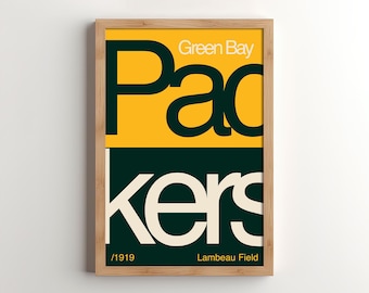 Green Bay Packers midden van de eeuw moderne kunstprint (digitale download)