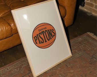 Póster de baloncesto vintage con letras a mano de los Detroit Pistons: Póster deportivo (descarga digital)