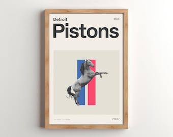 Póster de los Detroit Pistons de mediados de siglo: Arte deportivo (descarga digital)
