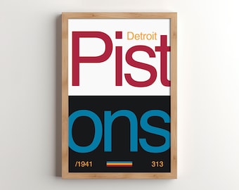Póster de estilo moderno de mediados de siglo de la edición City Edition de los Detroit Pistons: Arte deportivo de la NBA (Descarga digital)