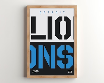 Póster de edición especial Motor Muscle de los Detroit Lions, estilo moderno de mediados de siglo: Arte deportivo de la NFL (Descarga digital)