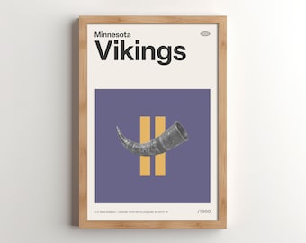 Póster de los Minnesota Vikings de mediados de siglo / Arte mural moderno de fútbol americano (descarga digital)