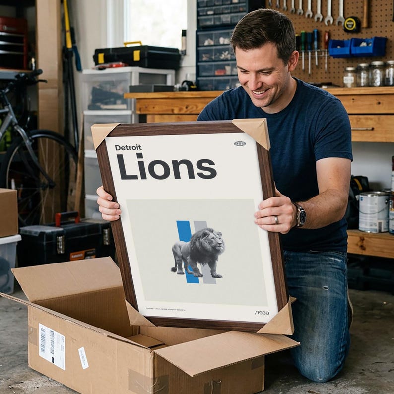 Detroit Lions vintage voetbalposter print | Modern muurdecor uit het midden van de eeuw (digitale download) afbeelding 4