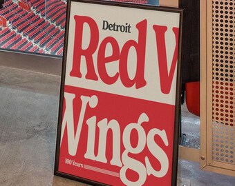 Póster del centenario de los Detroit Red Wings: Impresión de la NHL de mediados de siglo (descarga digital)