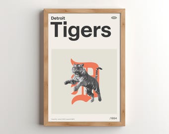 Póster vintage de béisbol de los Tigres de Detroit / Arte mural moderno de mediados de siglo (descarga digital)