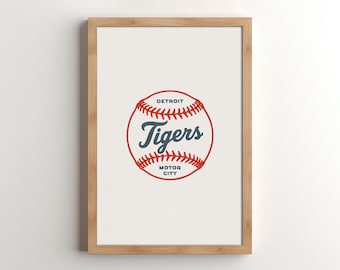 Lámina de béisbol de los Detroit Tigers / Arte deportivo vintage dibujado a mano (descarga digital)