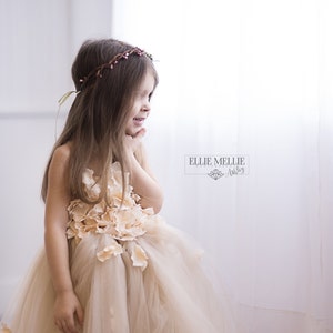 Flower girl dress Champagne Dress Champagne tutu dress, flower top, hydrangea top, toddler tutu dress Cascading flowers
