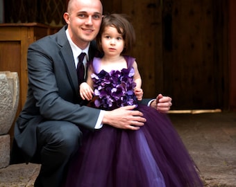 Flower girl dress Deep Purple and Lavender tutu dress, flower top, hydrangea top, toddler tutu dress