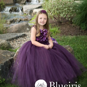Flower girl dress Deep Purple and Lavender tutu dress, flower top, hydrangea top, toddler tutu dress