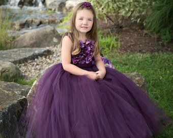 Flower girl dress Deep Purple and Lavender tutu dress, flower top, hydrangea top, toddler tutu dress