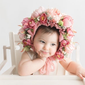 Garden Bonnet, Knit Baby Bonnet, Baby Photo Prop, Newborn Photo Prop, Newborn Baby Girl Hat, Baby Hat, Knit Baby Hat, Pink Mauve bonnet