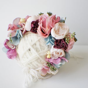 Cofano da giardino, cofano per bambini in maglia, oggetto fotografico per bambini, oggetto fotografico neonato, cappello per neonati, cappello per bambini, cappello per bambini in maglia, cofano rosa