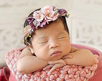 Newborn Crown, Flower Crown Headband Halo, Baby Girl Tiara, Baby Floral Headwreath, Newborn Photo prop, Head Wreath