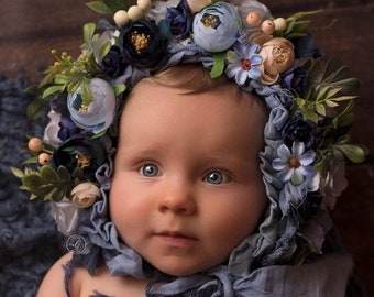 Garden Bonnet, Knit Baby Bonnet, Baby Photo Prop, Newborn Photo Prop, Newborn Baby Girl Hat, Baby Hat, Knit Baby Hat, Purple bonnet