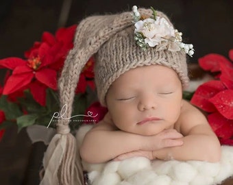 SALE Baby Hat, Newborn Hat, Christmas Baby Hat, Christmas Stocking, Knit Newborn Hat, Baby Photo Prop