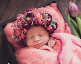 Flower Bonnet, Floral Bonnet, Garden Bonnet, Sitter Bonnet, Baby hat, Baby Photo Prop, Newborn Photo Prop, Knit Baby Bonnet, Baby Hat