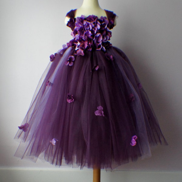 Sukienka dziewczyna kwiat, sukienka Tutu, Zdjęcie wniosku, w kolorze fioletowym i lawendy, Top Flower, Tutu sukienka