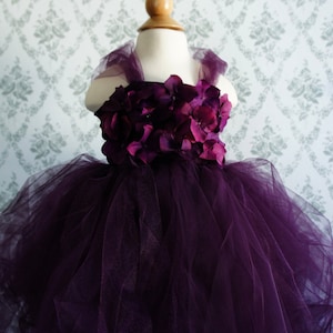 Flower girl dress Deep Purple tutu dress, flower top, hydrangea top, toddler tutu dress image 1