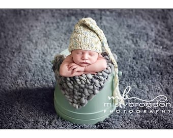 SALE Stocking Baby Hat, Baby Photo Prop, Newborn Photo Props. Photography Prop,  Ivory, Blue and Green