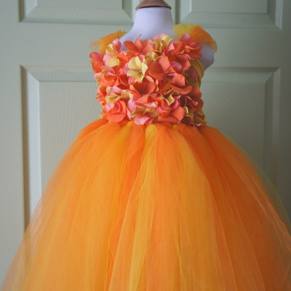 Flower Girl Dress, Tutu Dress, Photo Prop, Shades of Orange, Flower Top, Tutu Dress