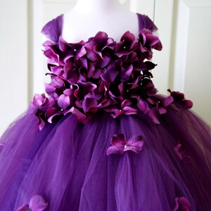 Flower Girl Dress, Tutu Dress, Photo Prop, Purple Flower Dress, Flower Top, Cascading Flowers, Tutu Dress image 2