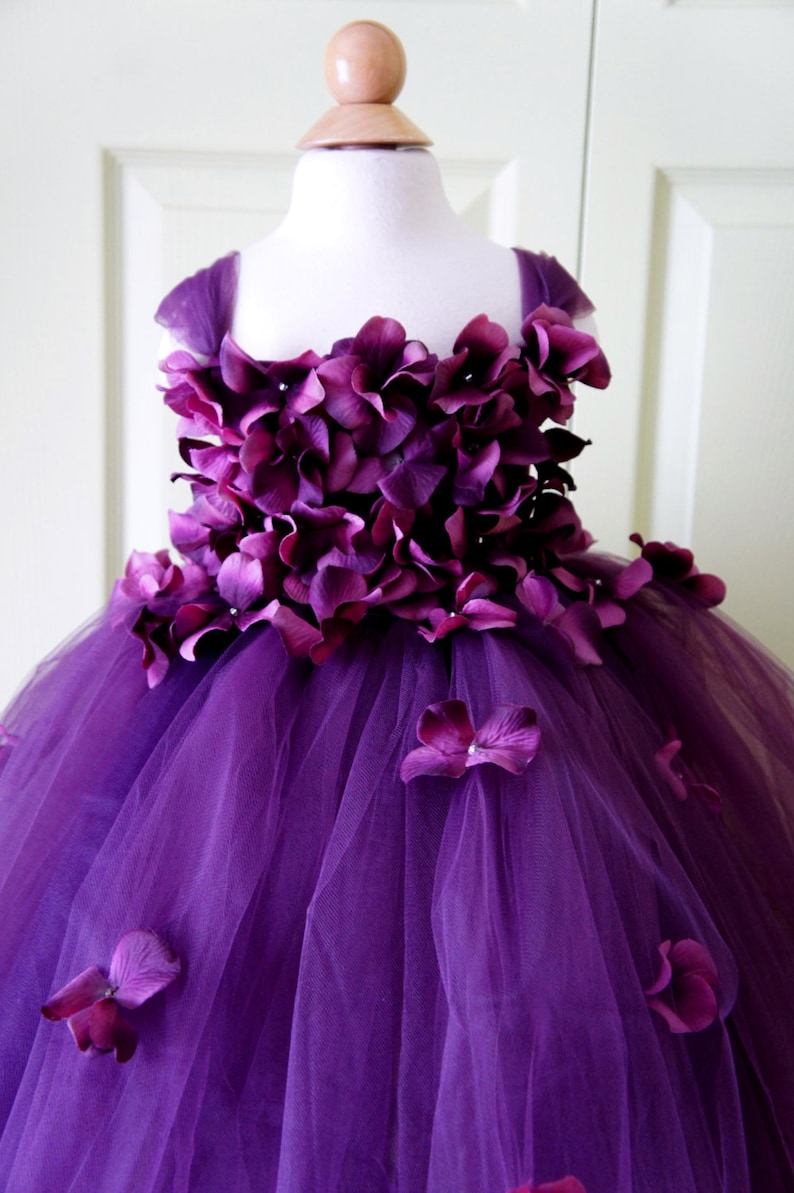 Flower Girl Dress, Tutu Dress, Photo Prop, Purple Flower Dress, Flower Top, Cascading Flowers, Tutu Dress image 2