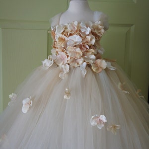 Flower girl dress Champagne Dress Champagne tutu dress, flower top, hydrangea top, toddler tutu dress Cascading flowers