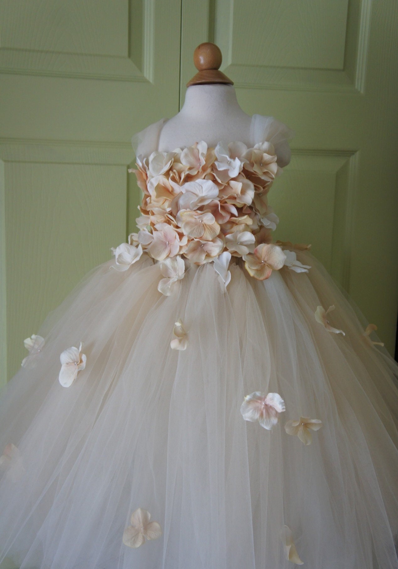 Flower girl dress Champagne Dress Champagne tutu dress, flower top, hydrangea top, toddler tutu dress Cascading flowers