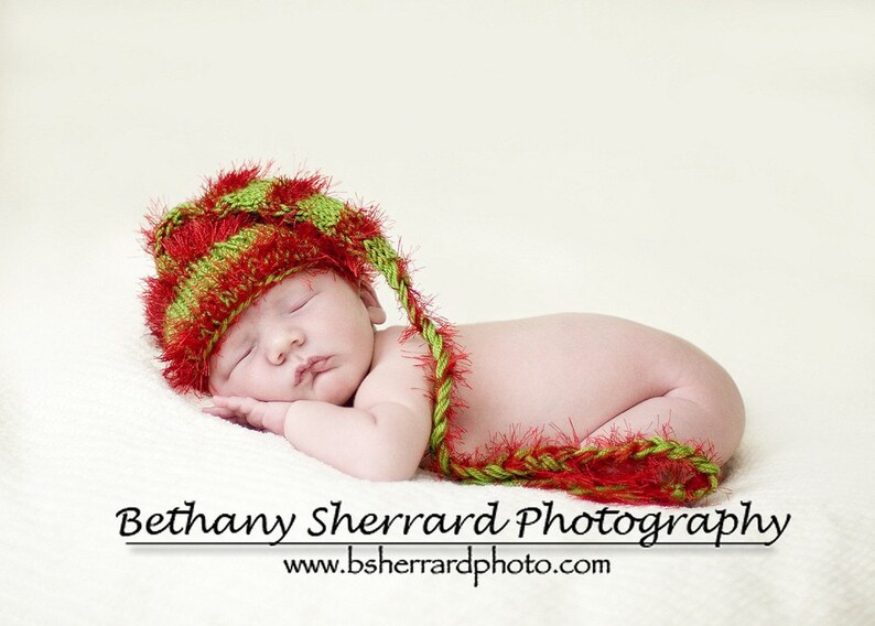 SALE Green and Red Stocking Newborn Baby Hat Photo Prop, Perfect for your Holiday Season Pictures image 1