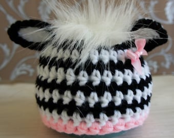Baby Hat, Zebra Hat, Newborn Photo Prop, Knit Newborn Hat, Baby Girl Hat, Baby Photo Prop