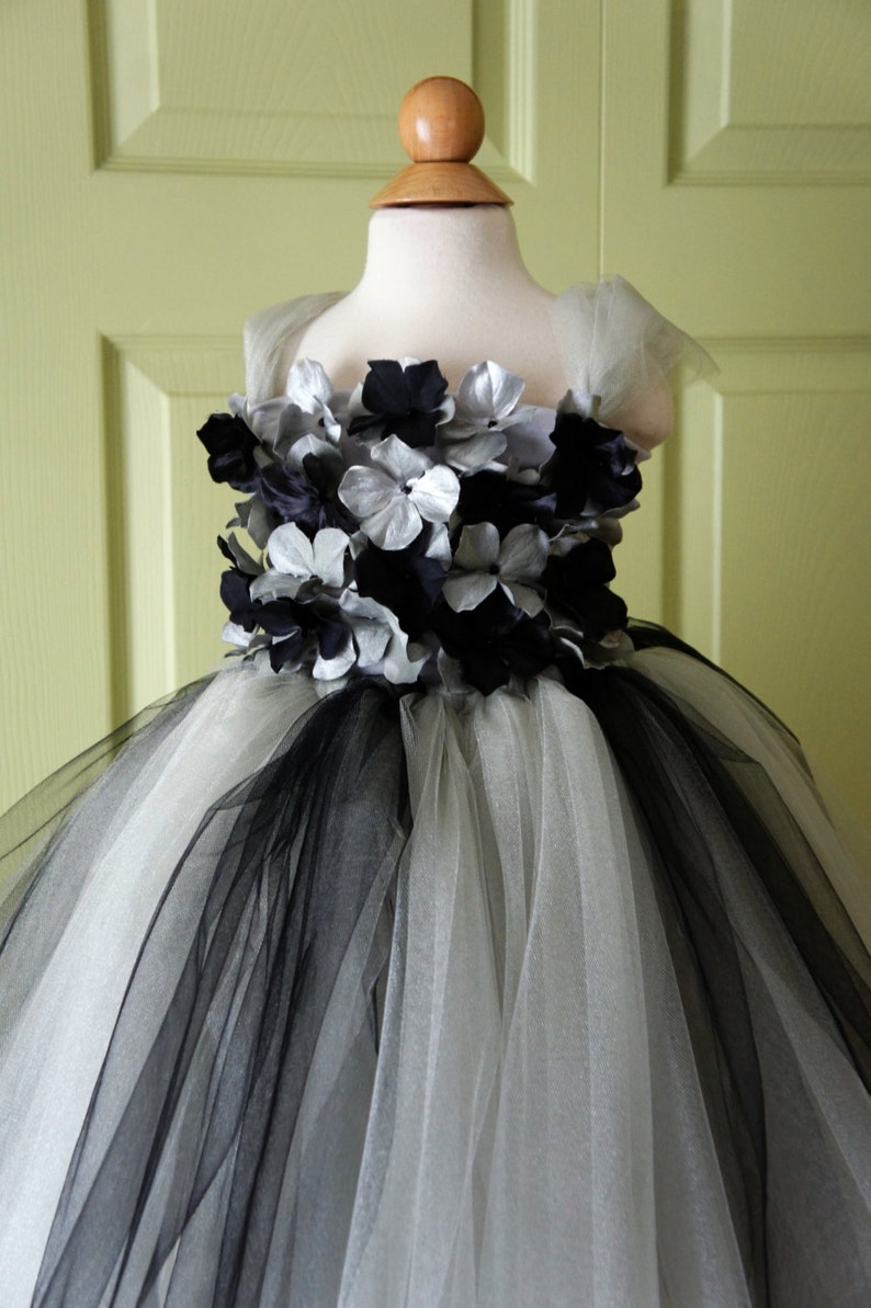 Flower girl dress Black and Silver tutu dress toddler tutu dress hydrangea top flower top