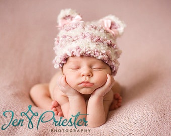 Baby Hat, Baby Girl Hat, 3-6 mo Size, Newborn Photo Prop, Photography Prop, Newborn Knit Hat, Baby Hat