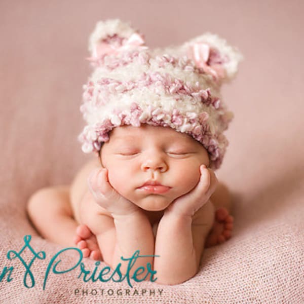 Baby Hat, Baby Girl Hat, 3-6 mo Size, Newborn Photo Prop, Photography Prop, Newborn Knit Hat, Baby Hat