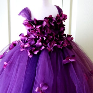 Flower Girl Dress, Tutu Dress, Photo Prop, Purple Flower Dress, Flower Top, Cascading Flowers, Tutu Dress image 3