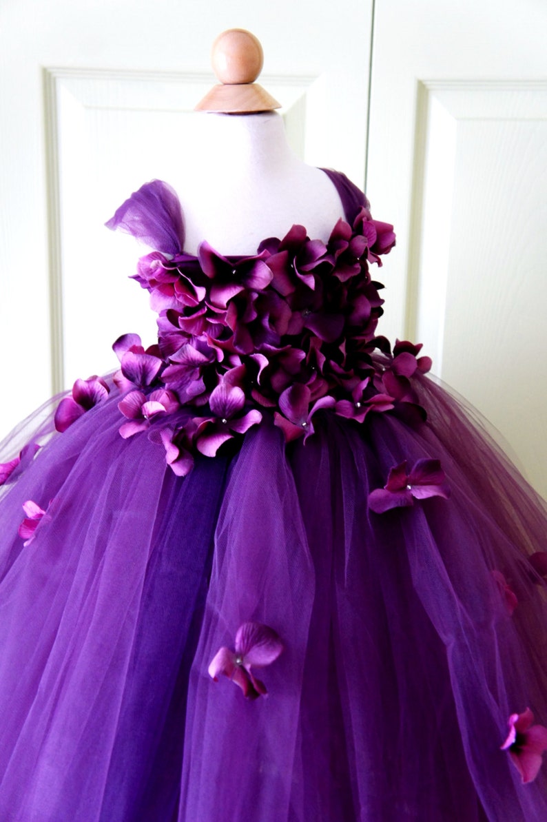 Flower Girl Dress, Tutu Dress, Photo Prop, Purple Flower Dress, Flower Top, Cascading Flowers, Tutu Dress image 3