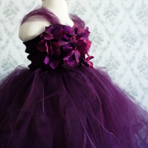 Flower girl dress Deep Purple tutu dress, flower top, hydrangea top, toddler tutu dress image 5