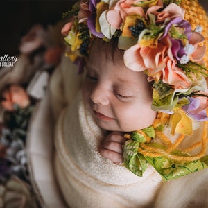 Flower Bonnet, Floral Bonnet, Garden Bonnet, Sitter Bonnet, Baby hat, Baby Photo Prop, Newborn Photo Prop, Knit Baby Bonnet, Baby Hat image 2