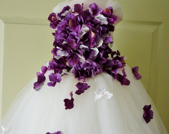 Robe de fille de fleur, robe Tutu, Photo Prop, en ivoire et Parme hortensias, fleur haut, robe Tutu