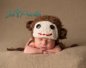 Baby Hat, Newborn Baby Hat, Lil' Monkey Hat, Newborn Photo Prop, Knit Baby Hat, Photography Prop
